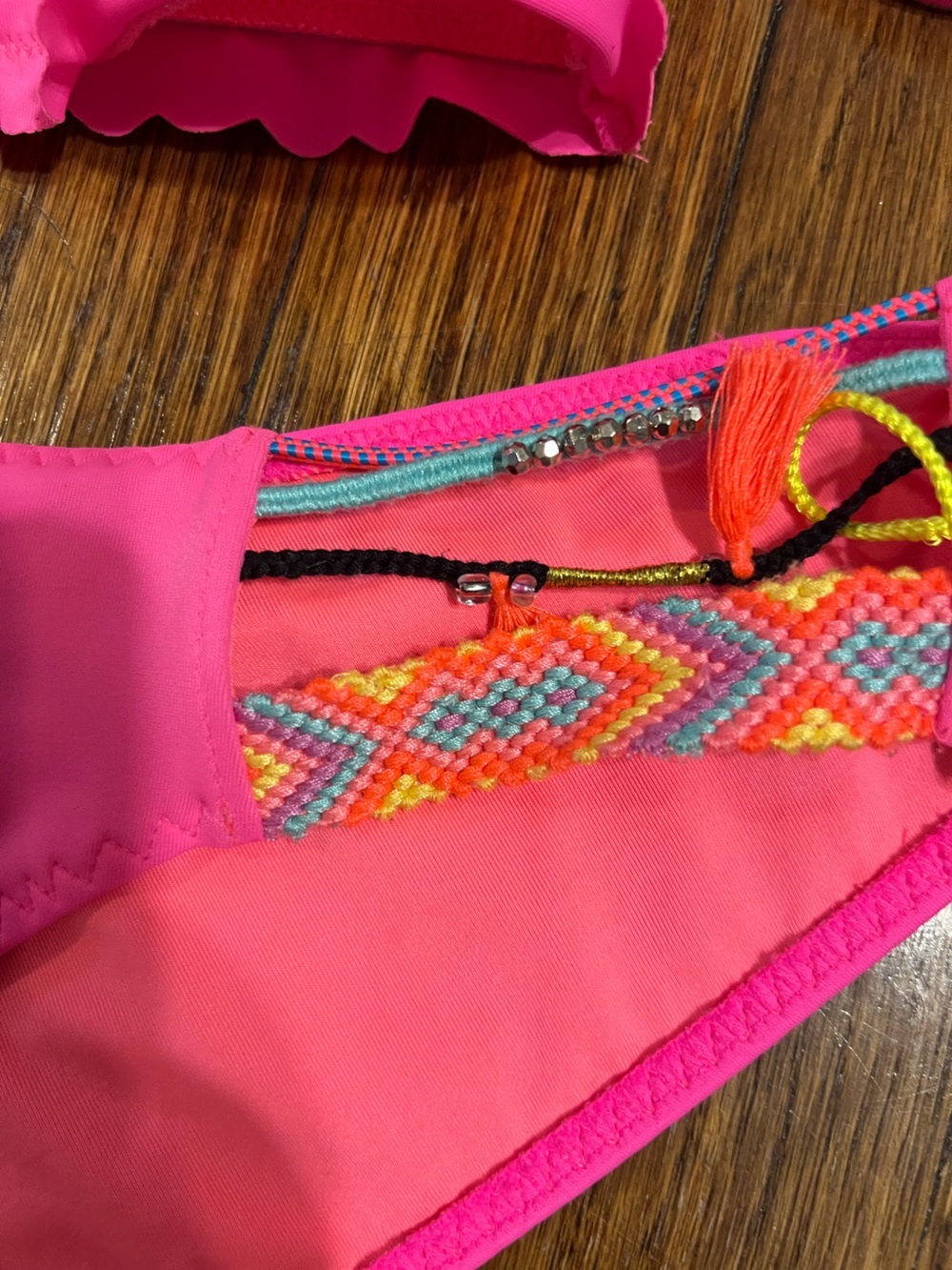 Victoria's Secret Hot Pink Halter Bikini with Multicolor Side Ties - Picture 8 of 12
